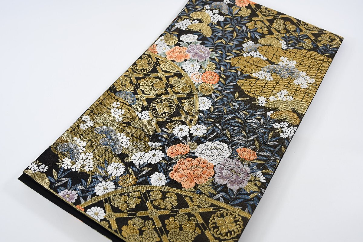 袋帯 六通柄 金糸 花 籬 豪華 帯丈432cm ★着物屋 ne-14708 桜庭呉服店拍卖