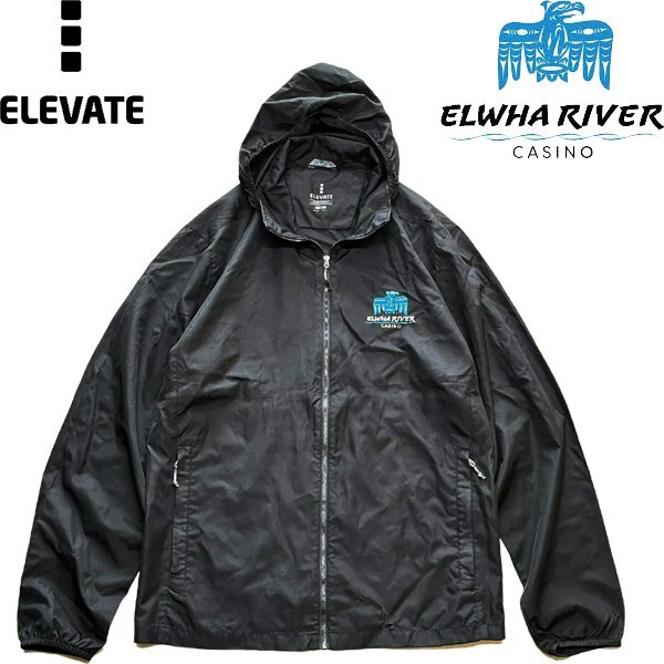 1点物◆ELVATE黒ナイロンジャケット薄手雨具レインパーカー古着LメンズXLレディースOKアメカジ90sストリートUSAブランドアウター中古348651拍卖