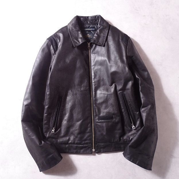 R.NEWBOLD アールニューボールド ポールスミス レザー ジップジャケット ライダース バッファロー 革 裏キルティング 切替 (M) 黒 r-509拍卖