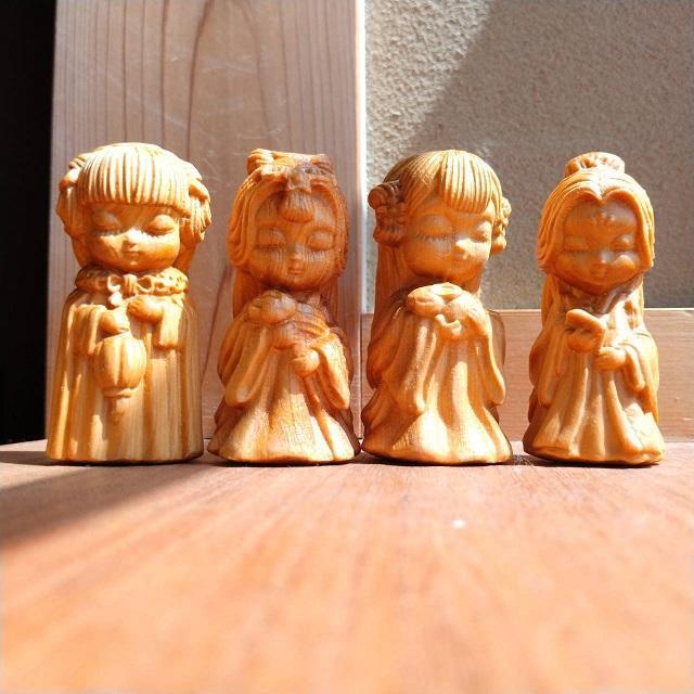楊貴妃・西施・王昭君・貂蝉 中国四大美人 木彫り彫刻 置物 可愛い 約7cm拍卖