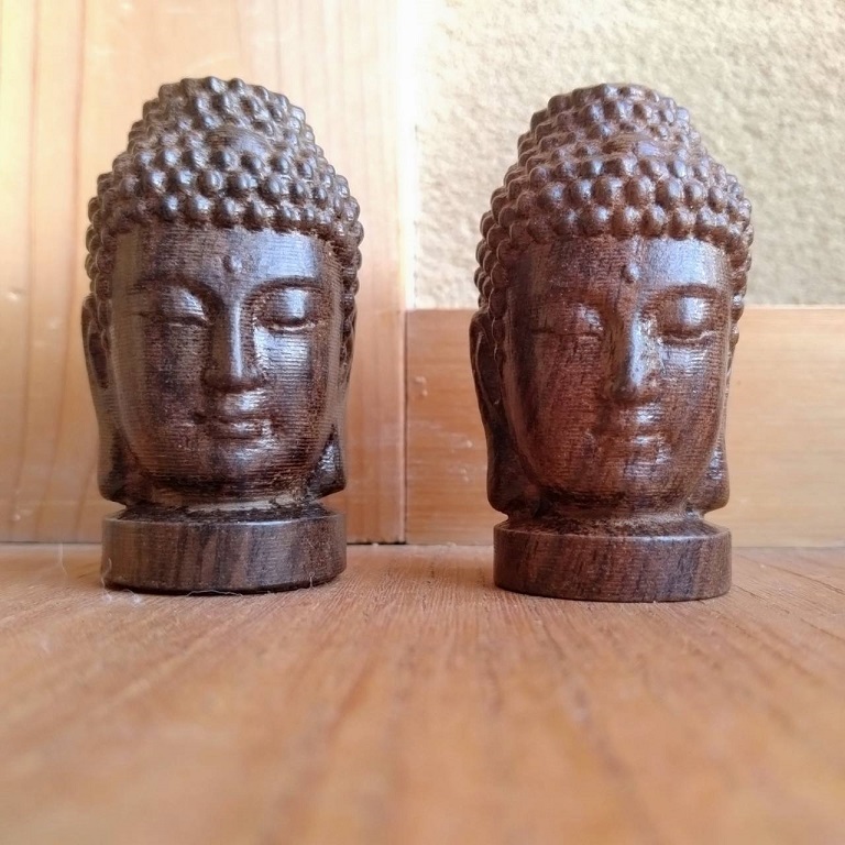 釈迦如来 木彫り置物 仏像 頭部 お守り 仏教 約58mm 2個セット拍卖
