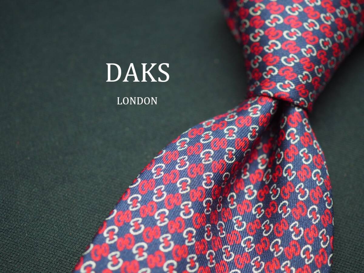 美品【DAKS ダックス】 D1438 ワイン ネイビー SILK ブランド ネクタイ 古着 良品拍卖
