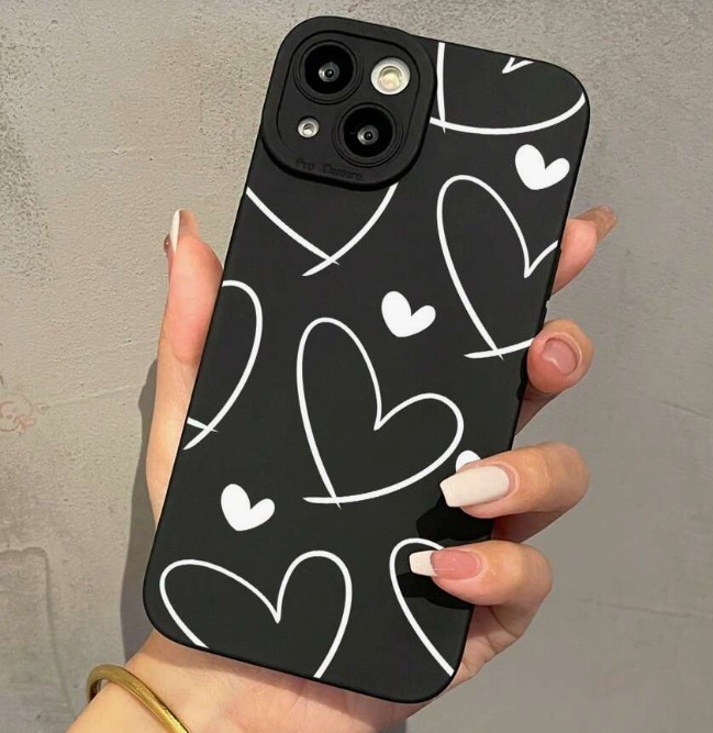 ■iPhone14 ホワイトハート シリコン製 ブラック スマホケース スマホカバー ソフトカバー拍卖