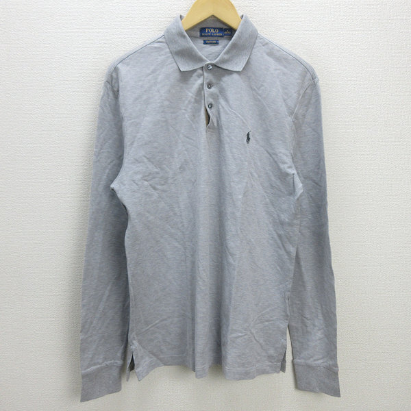 G■ポロラルフローレン/POLORalphLoren 長袖ポロシャツ/コットン【M】灰/men's/14【中古】■拍卖