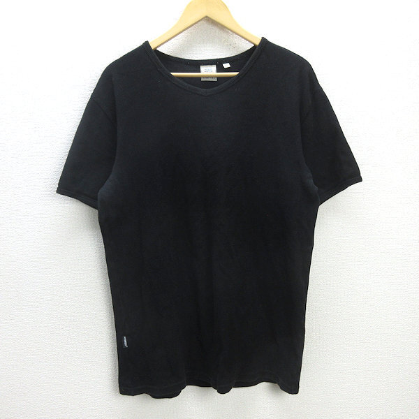 G■アヴィレックス/AVIREX VネックTシャツ/ワッフル地【XL】黒/men's/16【中古】■拍卖