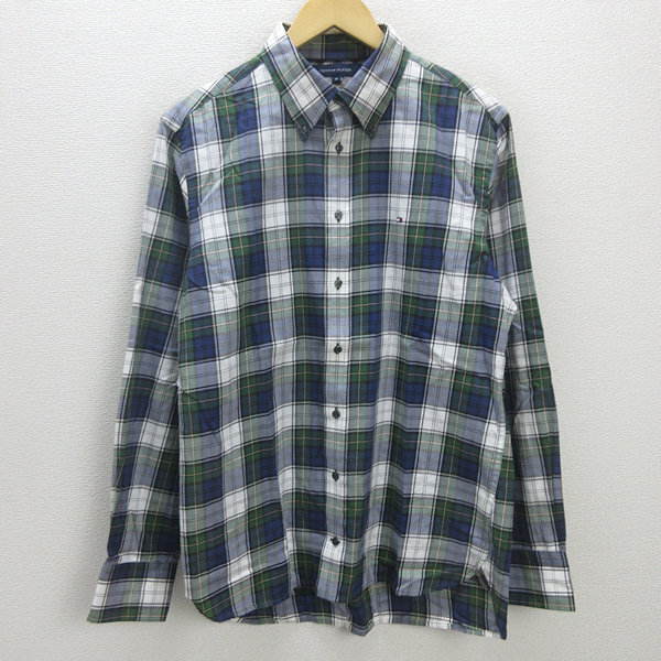 G■トミーヒルフィガー/TOMMYHILFIGER 長袖BDシャツ/ストライプ【M】緑紺/men's/122【中古】■拍卖