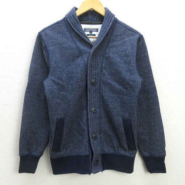 H■トミーヒルフィガー/TOMMYHILFIGER ショールカラー スウェットカーディガン 霜降り【S】紺/MENS■104【中古】拍卖