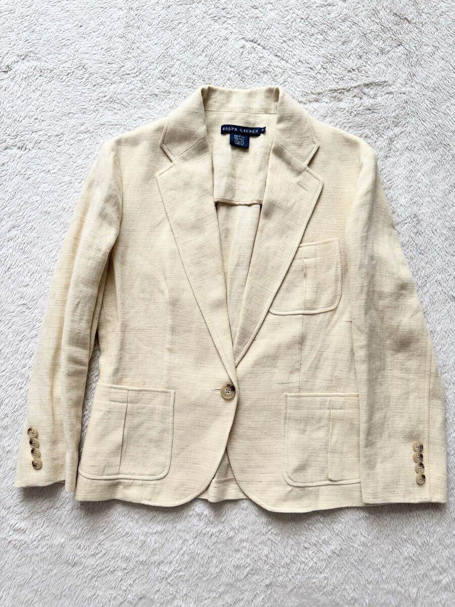 春夏 RALPH LAUREN size6 イタリア製リネンジャケット レディース 生成り ナチュラル 美品 ラルフローレン拍卖