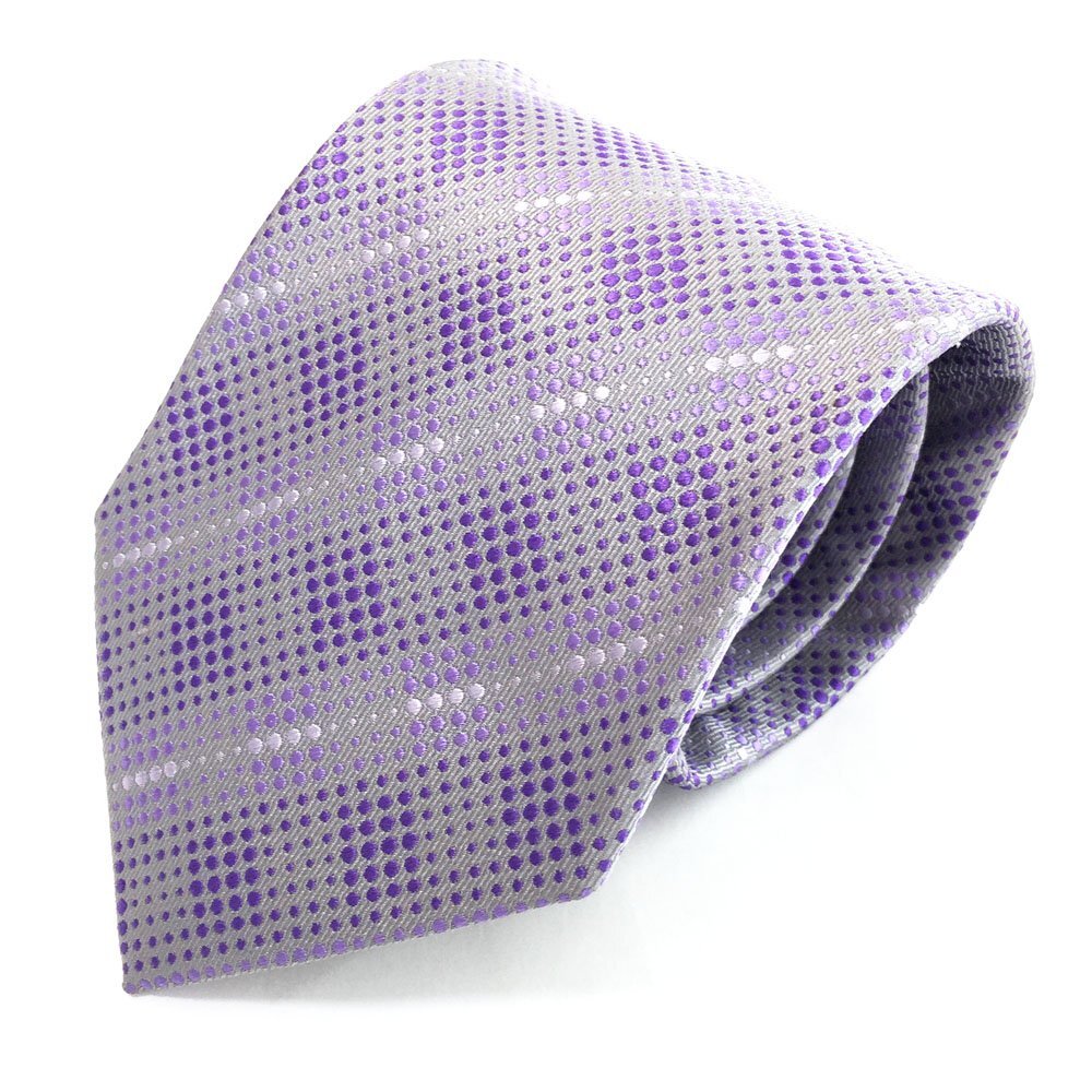 ◆美品 ALPHA CUBIC HOMME アルファキュービック オム 紳士用 ネクタイ メンズ グレー×パープル ドット柄 シルク製 日本製 6AC/43149拍卖
