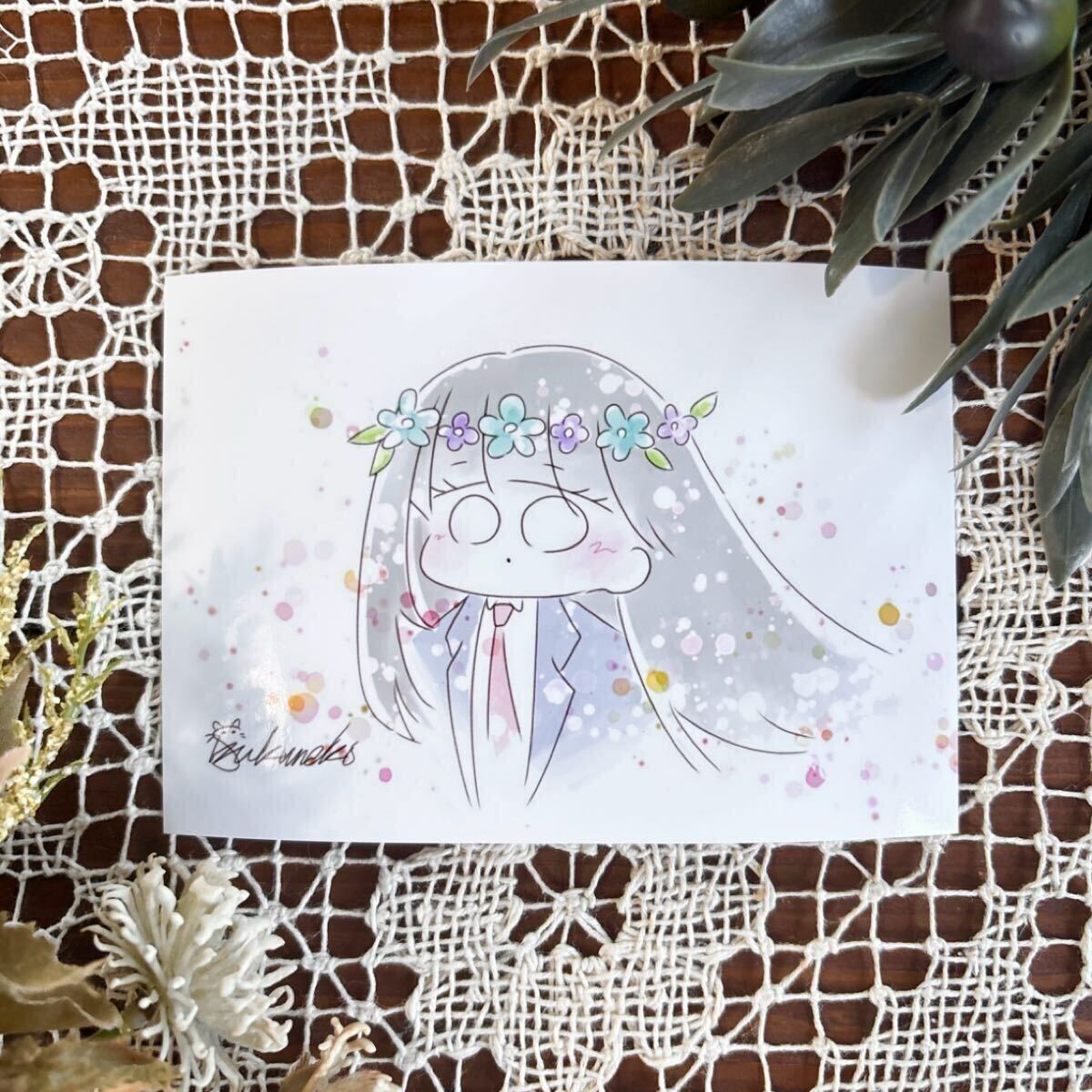 雫猫 nyago 手描きイラスト デジタルイラスト オリジナル 女の子 絵 絵画 真作 イラスト シンプル 花冠 ロングヘア ハンドメイド かわいい拍卖