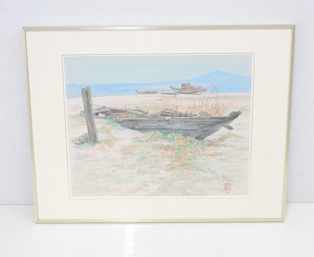 kr29■真作◆水彩画◆福田典高◆弓ヶ浜にて◆直筆◆額のサイズ51cm×40cm◆風景画◆インテリア拍卖