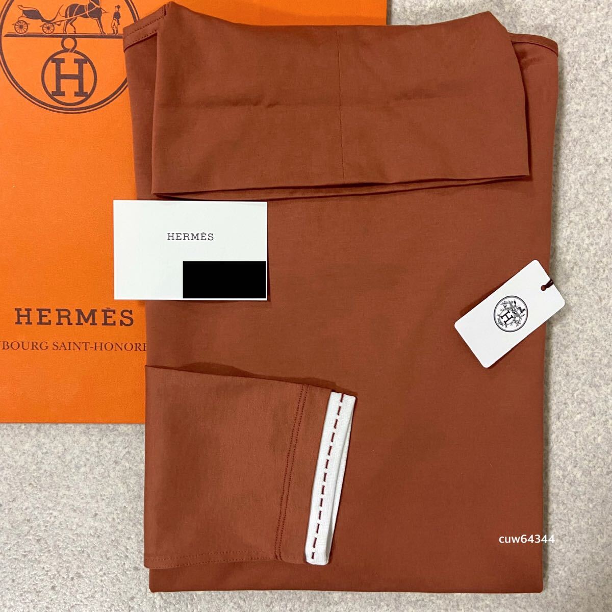 国内正規品 未使用 23~24 S~ Hermes エルメス サドルステッチ ハイネック 長袖 Tシャツ ロンT 赤茶系 ブランドタグ・ショップカード拍卖