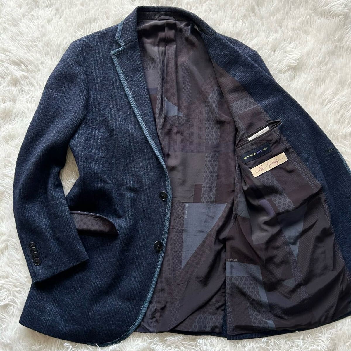 希少XL●ETRO エトロ テーラードジャケット ウール ブレザー グレンチェック ビジネス オフィスカジュアル ネイビー 50サイズ XL相当拍卖