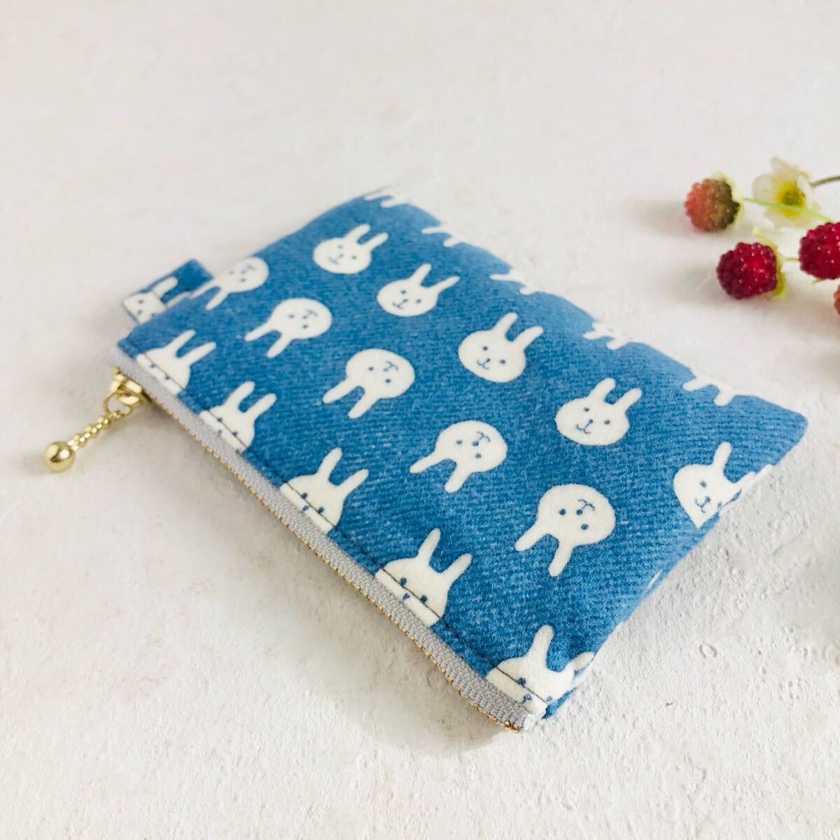 ネル うさぎのカードポーチ フラットポーチ ミニポーチ ハンドメイド カードケース 小物入れ ポーチ コインケース カードポーチ拍卖