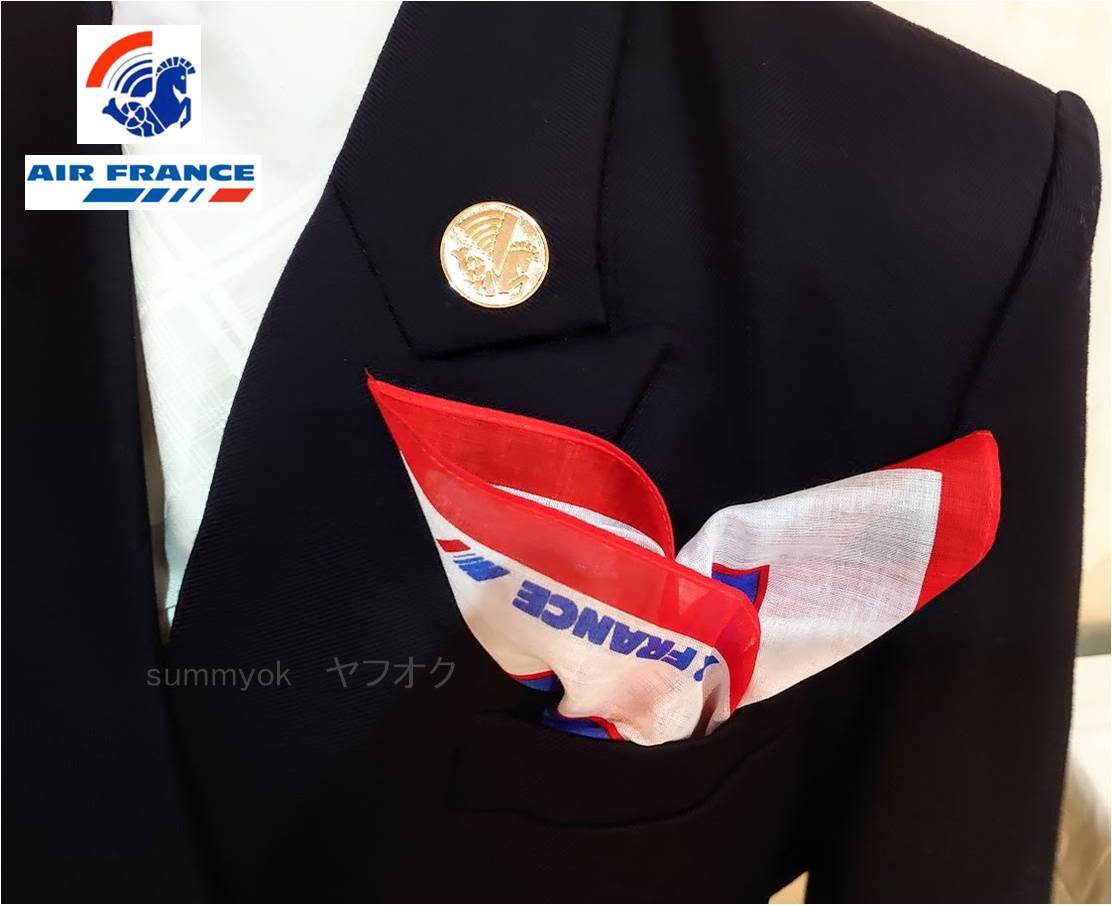 値下げ★レア エールフランス バッジとスカーフ 未使用品 旧ロゴ ヴィンテージスカーフ&ヒポカンポス・バッジ AIR FRANCE 拍卖