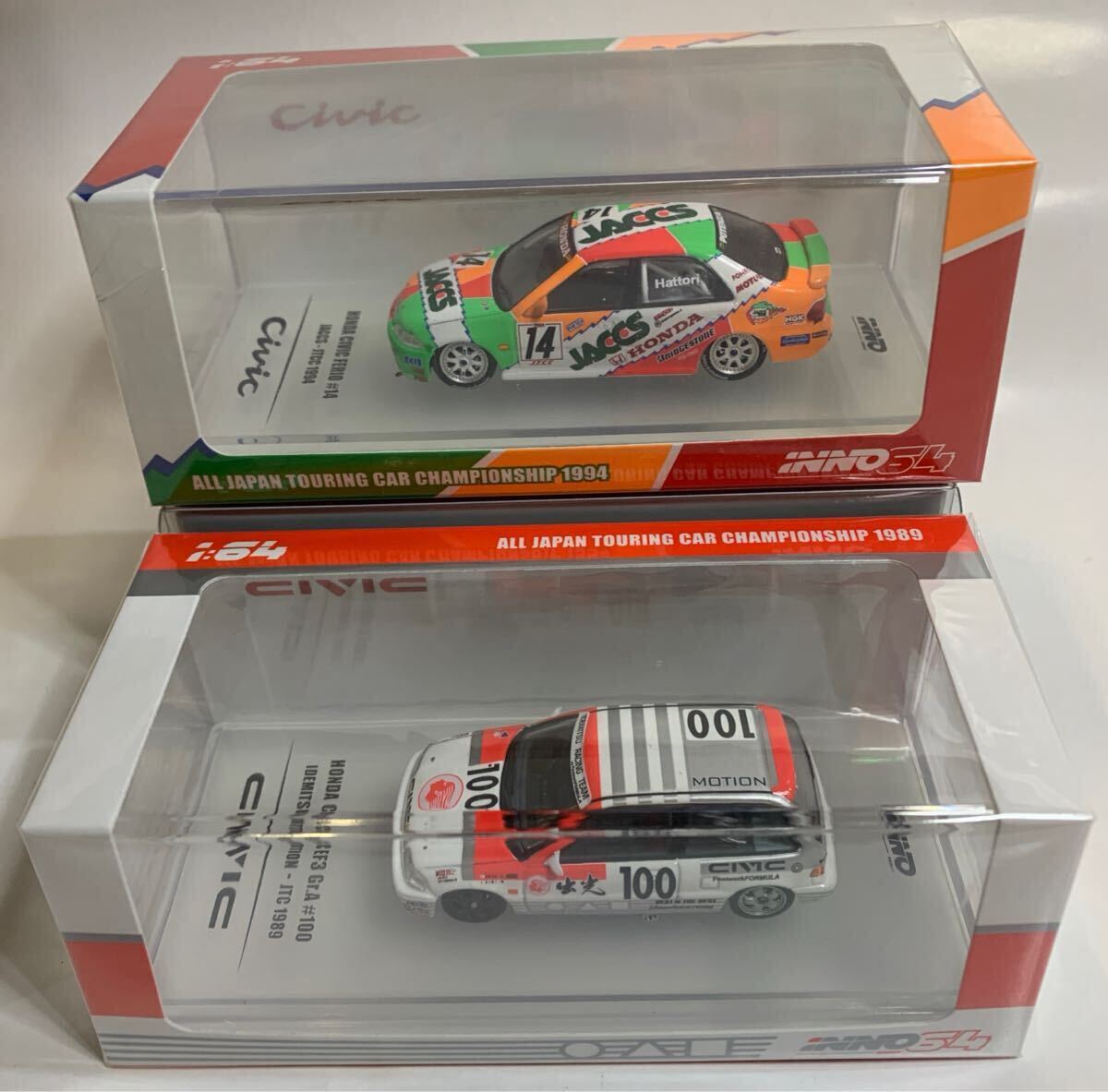 INNO64 1/64 HONDA CIVIC ★FERIO EG6 #14 JACCS・JTCC 1994★EF3 Gr.A#100 IDEMITSU MOTION JTC 1989 2点拍卖