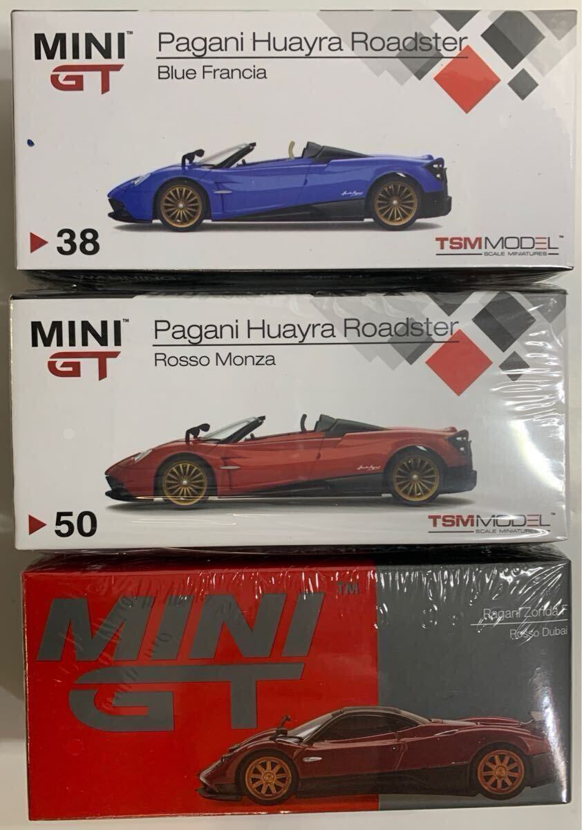 MINI GT 1/64 Pagani ★38Huayra Roadster Blue Francia・L★50Rosso Monza・R ★Rosso Dubai・L TSMMODEL 計3点拍卖