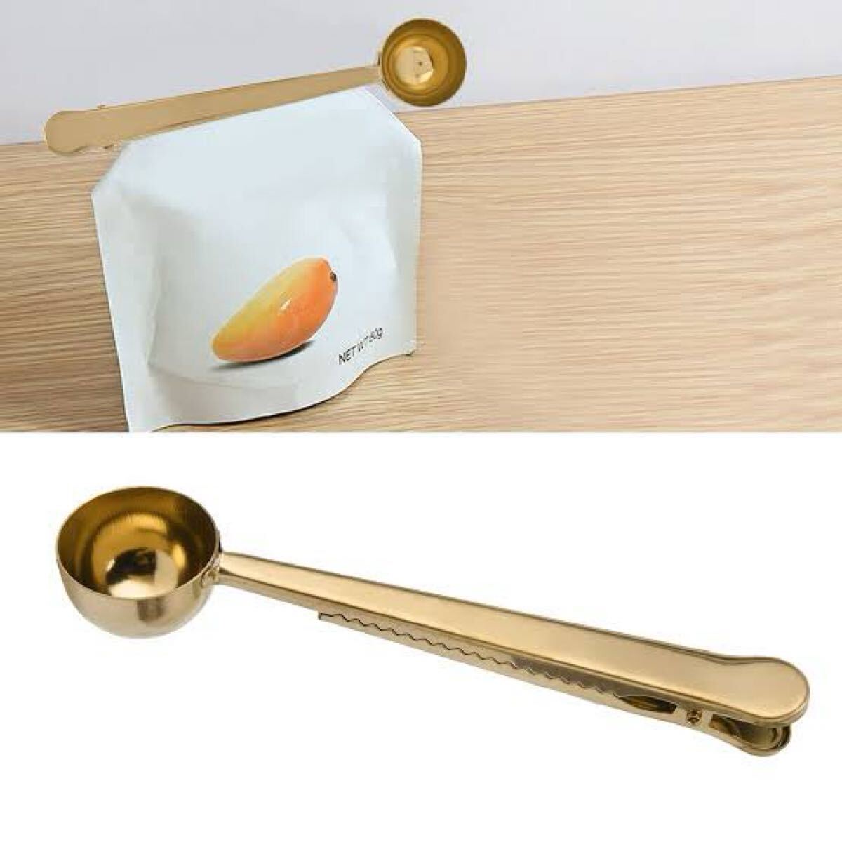 コーヒーメジャー クリップ付きスプーン ゴールド ステンレス拍卖