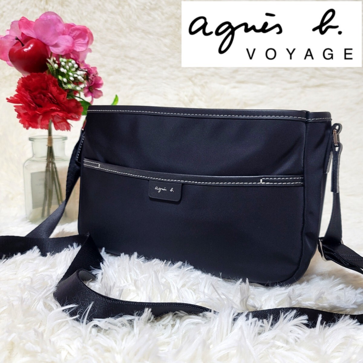 【極美品】アニエスベー ボヤージュ ショルダーバッグ ナイロン ホワイトステッチ拍卖