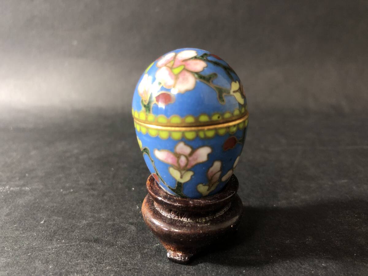 中国美術 中国七宝 七宝 小さな卵型 蓋物 台付 中国古玩 中国骨董拍卖