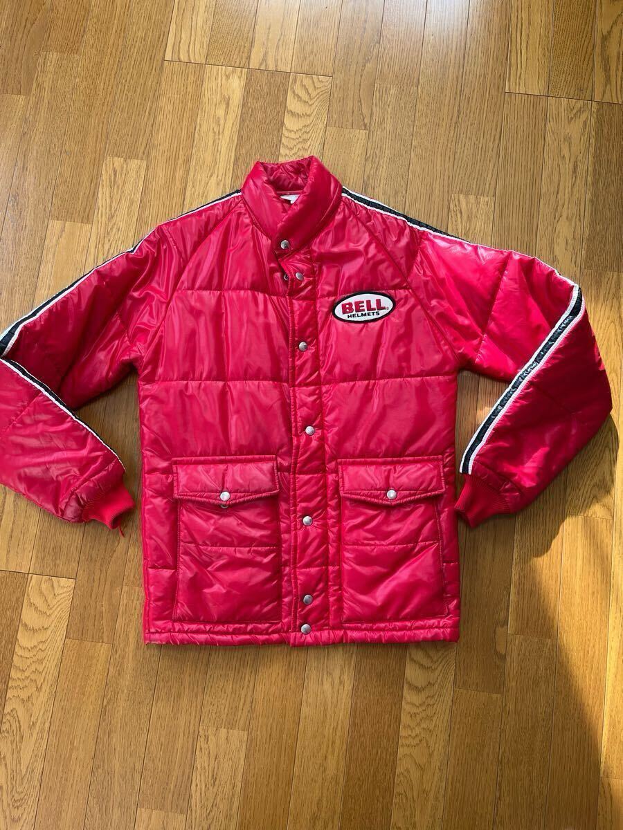 【希少スペシャル】 オールド BELL レーシングジャケット 赤 ヴィンテージ 70s オフィシャル 中綿 ナイロンジャケット ベル ヘルメット拍卖