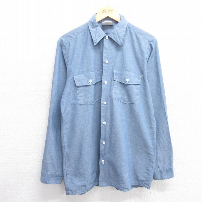 M/古着 ディッキーズ Dickies 長袖 ワーク シャンブレー シャツ メンズ 90s 薄紺 ネイビー 25mar05 中古 トップス拍卖