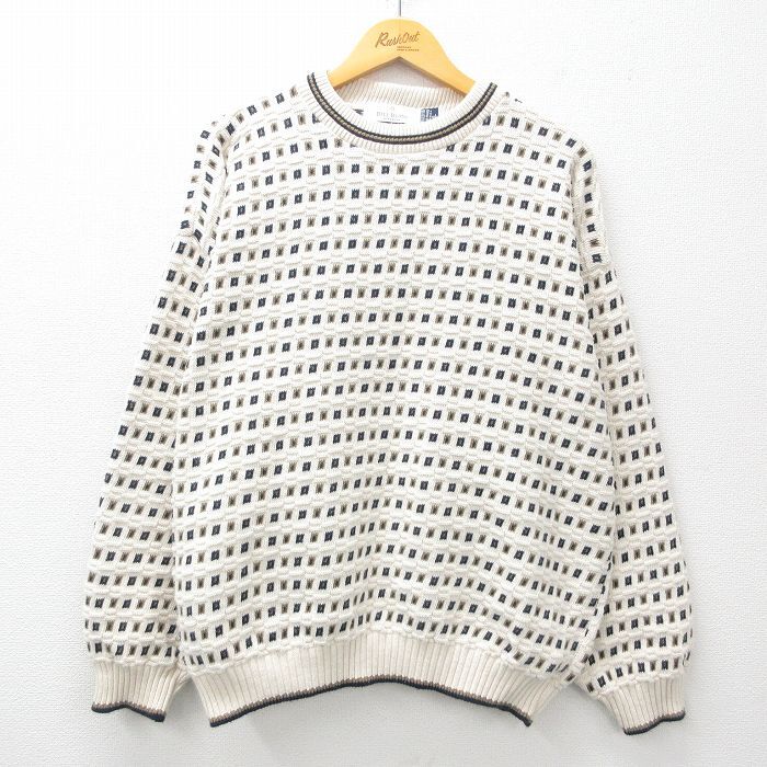 XL/古着 長袖 セーター メンズ 90s 大きいサイズ コットン クルーネック 白他 ホワイト 25mar11 中古 ニット トップス拍卖