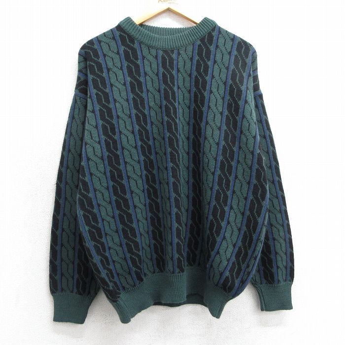 XL/古着 長袖 セーター メンズ 90s アクリル クルーネック 緑他 グリーン 25mar24 中古 ニット トップス拍卖