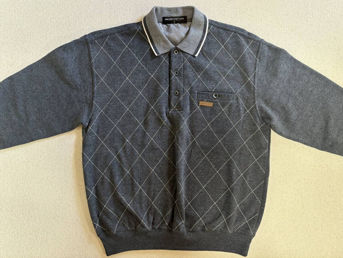 ★★ OXFORD GOLF CLUB. 長袖ポロシャツ グレー サイズL ユーズド ★★拍卖