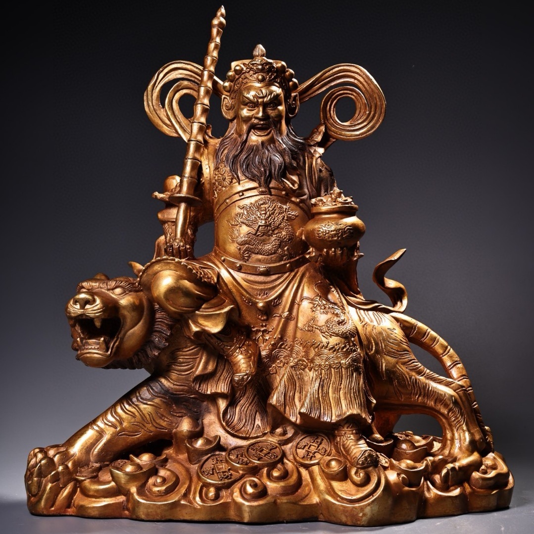 唐物 明 永樂年製 純銅 全銅 塗金 趙公明 財神像1体 美術品 時代物 D63拍卖