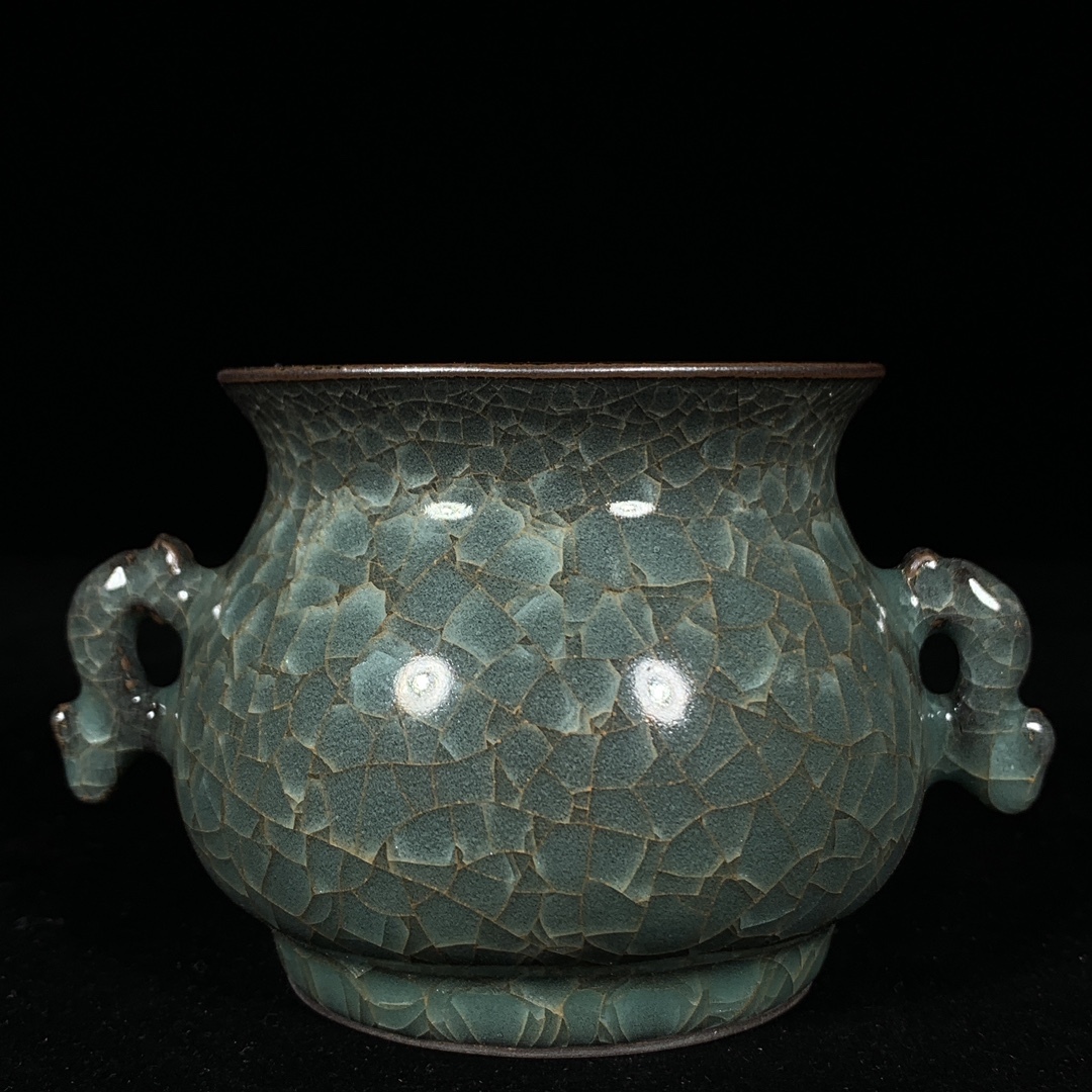 唐物 宋 官窯 氷割れ 両耳炉 陶芸 磁器 古陶磁器 中国美術品 時代物 D63拍卖