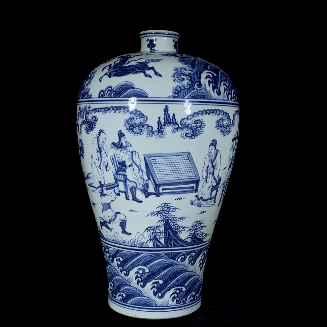 唐物 明 天順年製 青花 刮骨療傷 人物故事紋 梅瓶 陶芸 磁器 古陶磁器 中国美術品 時代物 D63拍卖