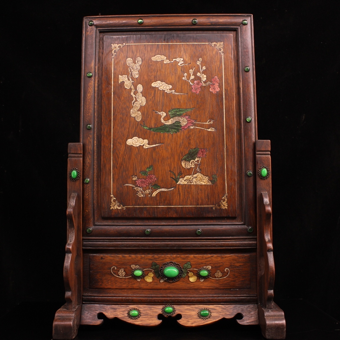 唐物 清代 花梨木 モザイク宝石 貝殻 屏風 純手作り 中国美術品 時代物 D63拍卖