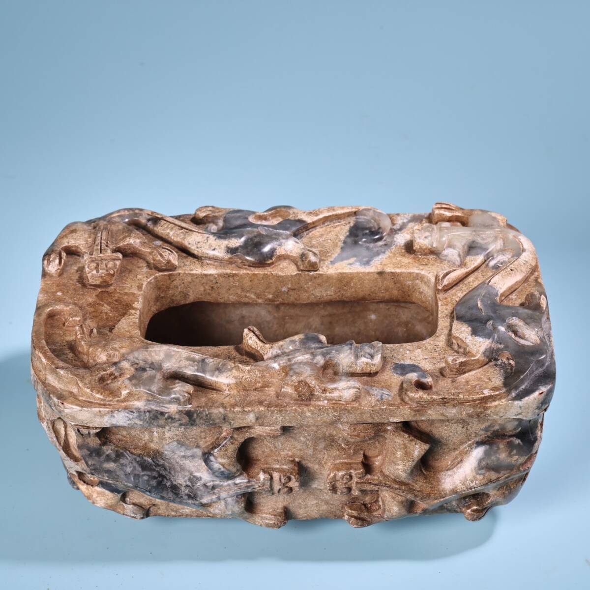 唐物 清代 老玉 九龍 筆洗い 高レリーフ 中国美術品 時代物 D63拍卖