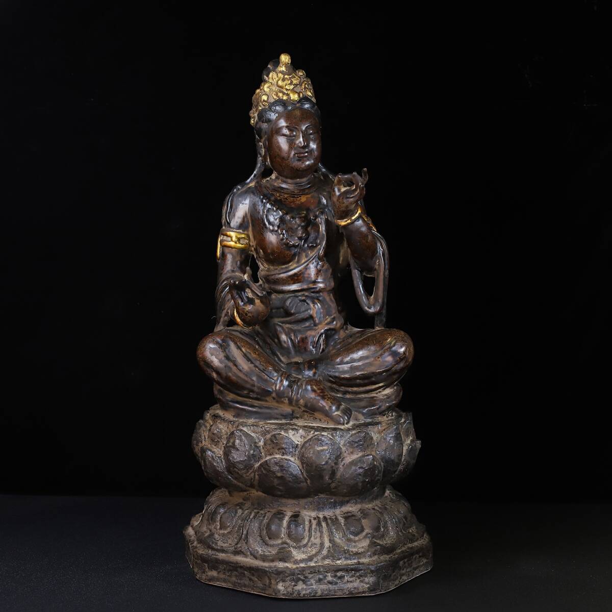 唐物 清代 木胎犀皮漆 自在観音 仏像 置物 中国美術品 時代物 D63拍卖