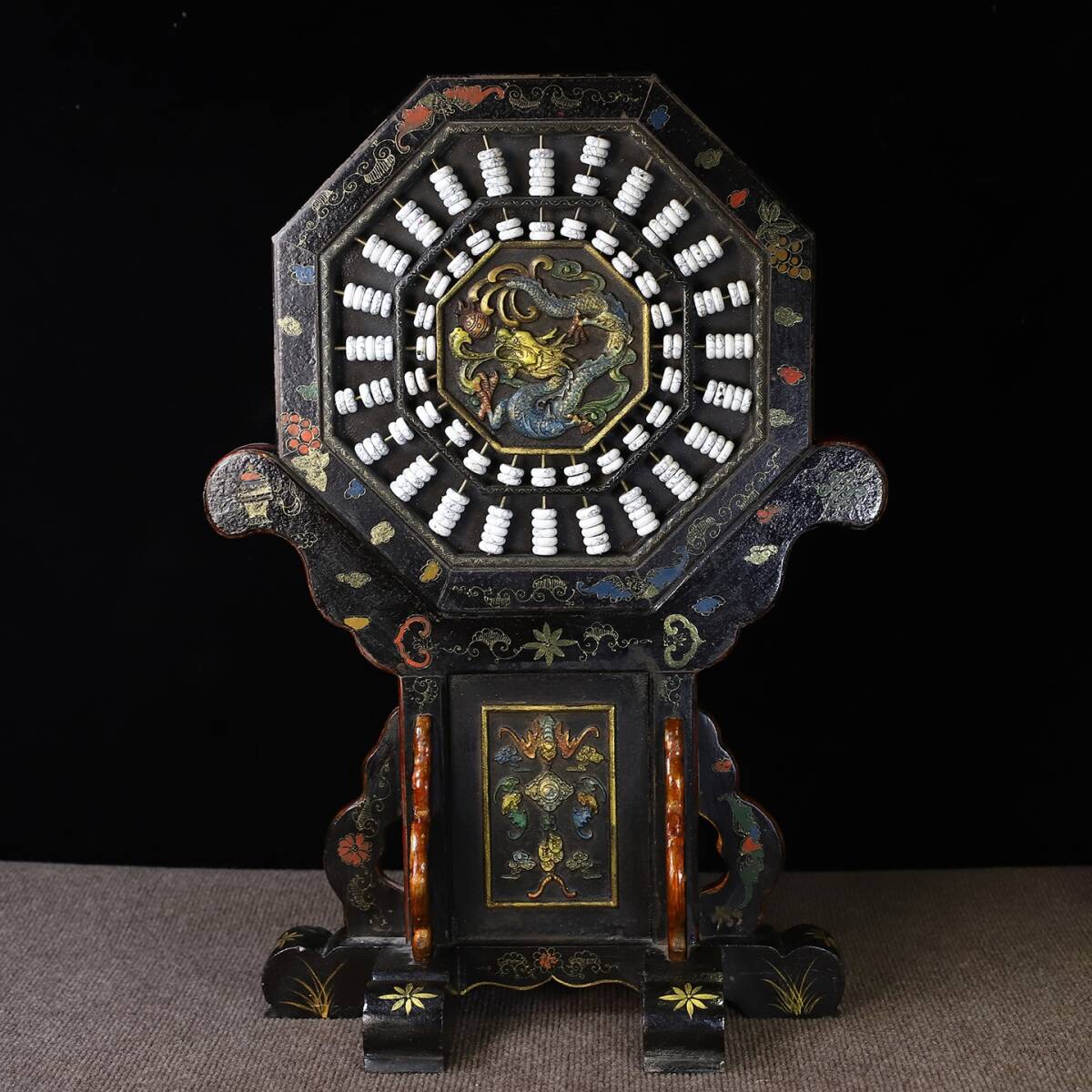 唐物 清代 木胎漆器 招財進寶 八角算盤 屏風 置物 中国美術品 時代物 D63拍卖