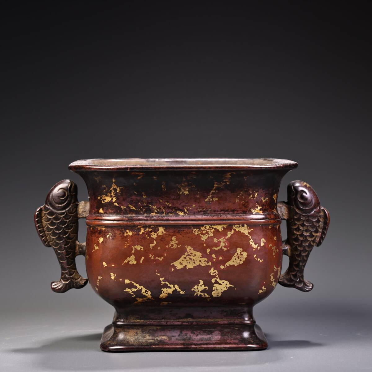 唐物 清代 純銅 紫銅 点金魚耳 香炉 中国美術品 時代物 D63拍卖