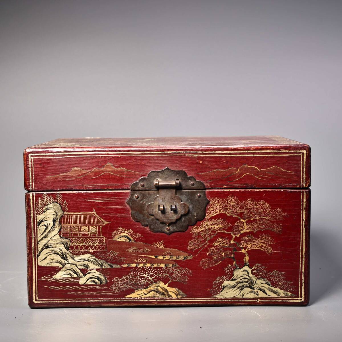 唐物 清代 純手描き 真金漆器箱 中国美術品 時代物 D63拍卖