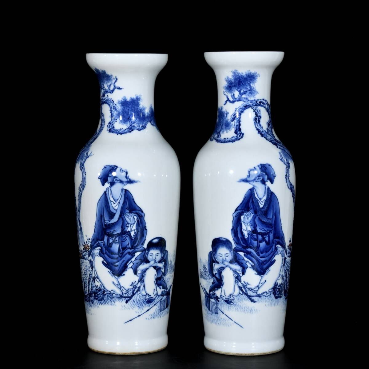 唐物 民国時期 王歩作 青花人物紋 賞瓶 陶芸 古陶磁器 中国美術品 時代物 D63拍卖