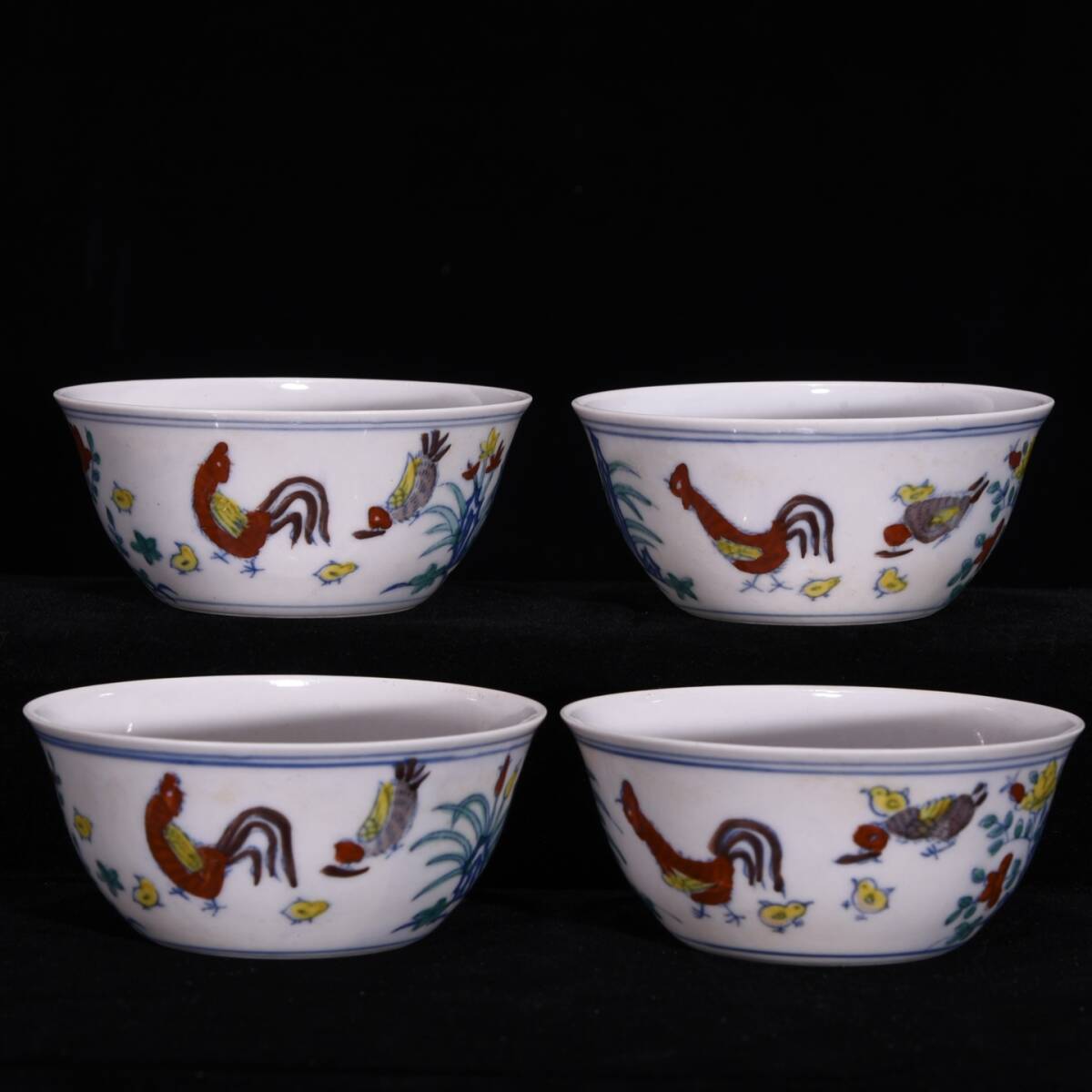 唐物 明 成化年製 闘彩 紅胎 四大美女図紋 鶏甕杯 陶芸 磁器 古陶磁器 中国美術品 時代物 D63拍卖