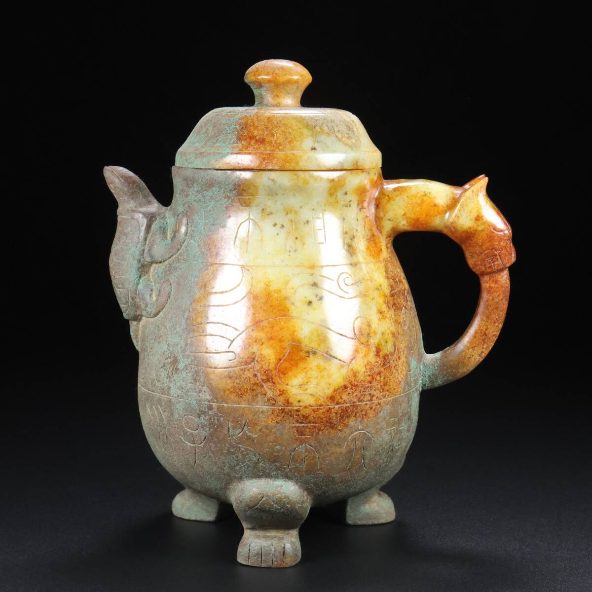 唐物 清代 玉彫 和田老玉 キール炉 中国美術品 時代物 D63拍卖