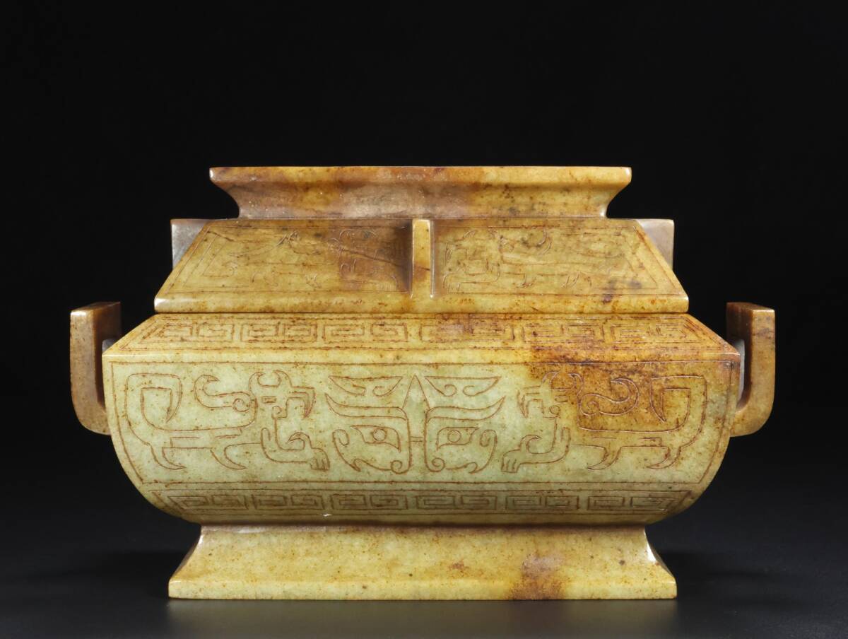 唐物 清代 玉彫 和田老玉 上古の神獣 大香炉 中国美術品 時代物 D63拍卖
