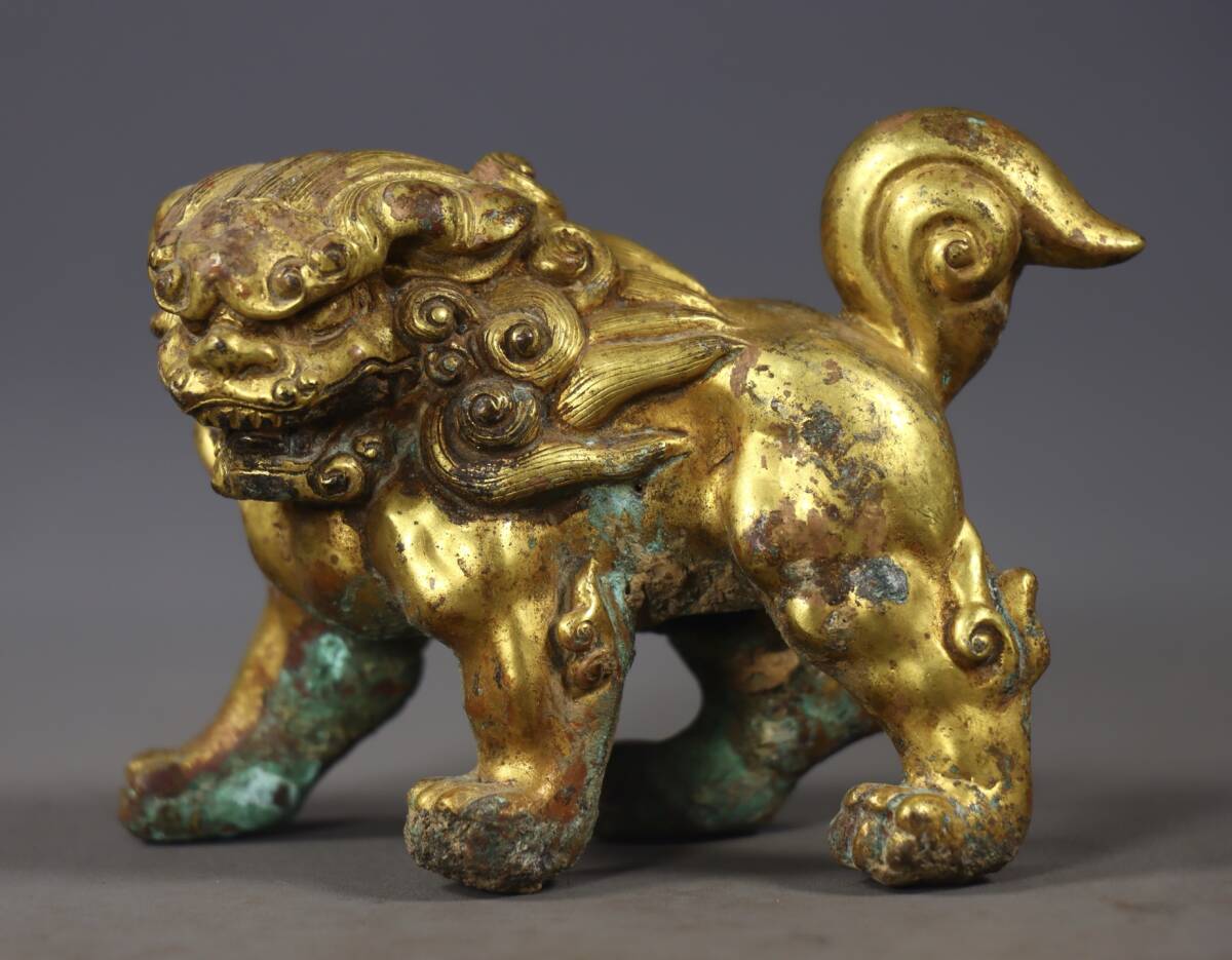 唐物 清代 銅塗金 獅子 銅製品 銅器 中国美術品 時代物 D63拍卖