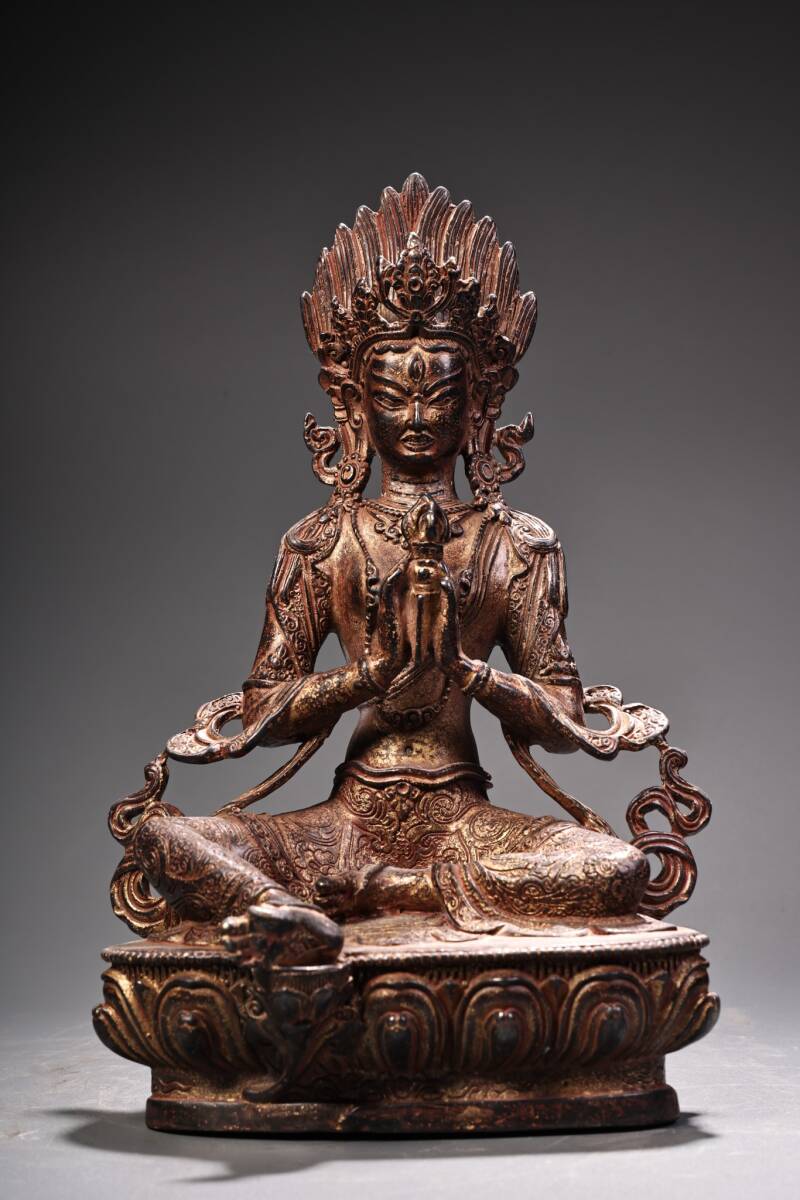 唐物 チベット 純銅 全銅 泥金 仏像1体 中国美術品 時代物 D63拍卖