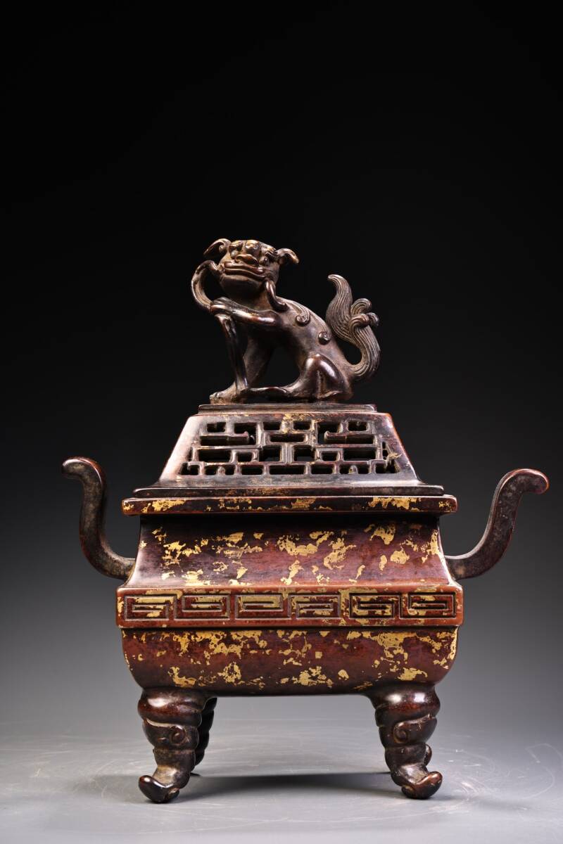 唐物 大明 正德年製 純銅 紫銅 高浮彫 鏨刻 點金香炉 香道具 中国美術品 時代物 D63拍卖
