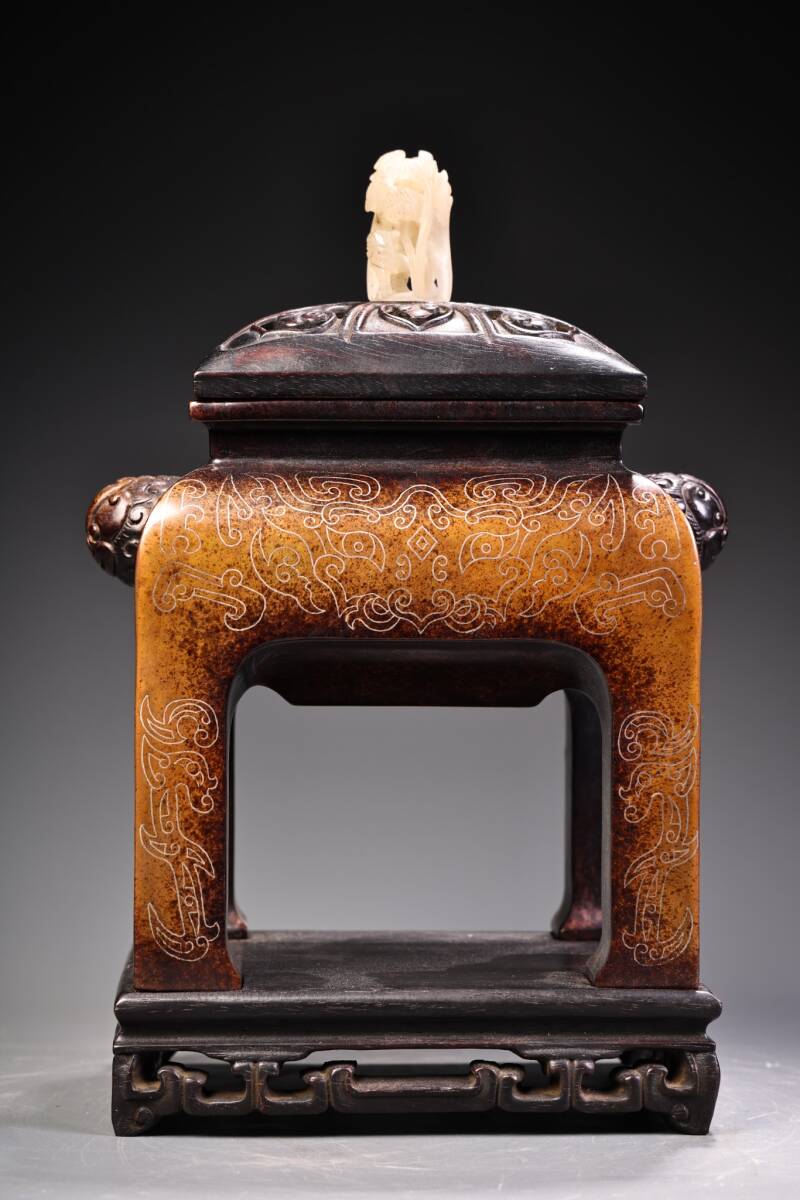 唐物 清代 純銅 紫銅 モザイク銀糸 燻香炉 香道具 中国美術品 時代物 D63拍卖