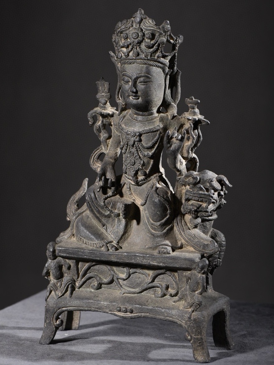 唐物 明代 紫銅胎鋳 文殊菩薩 造像 中国美術品 時代物 拍卖