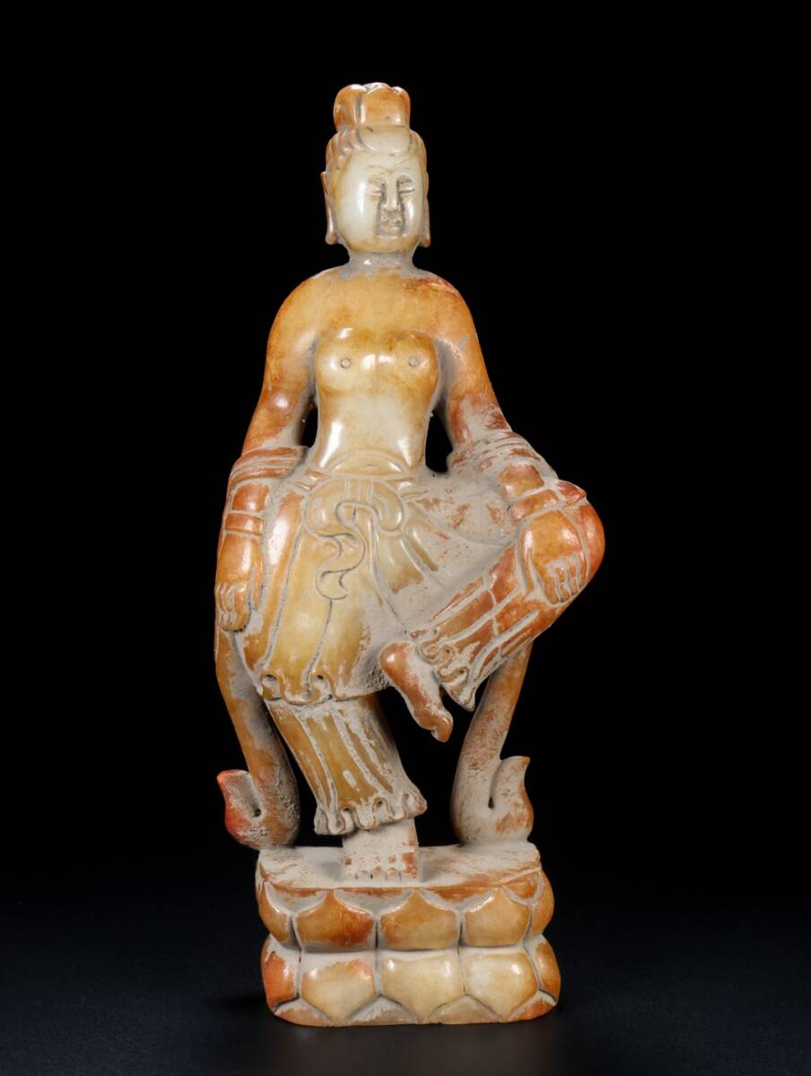 唐物 清代 玉彫 和田玉 玉人 玉質細膩 包漿厚重 沁色入骨 中国美術品 時代物 D63拍卖