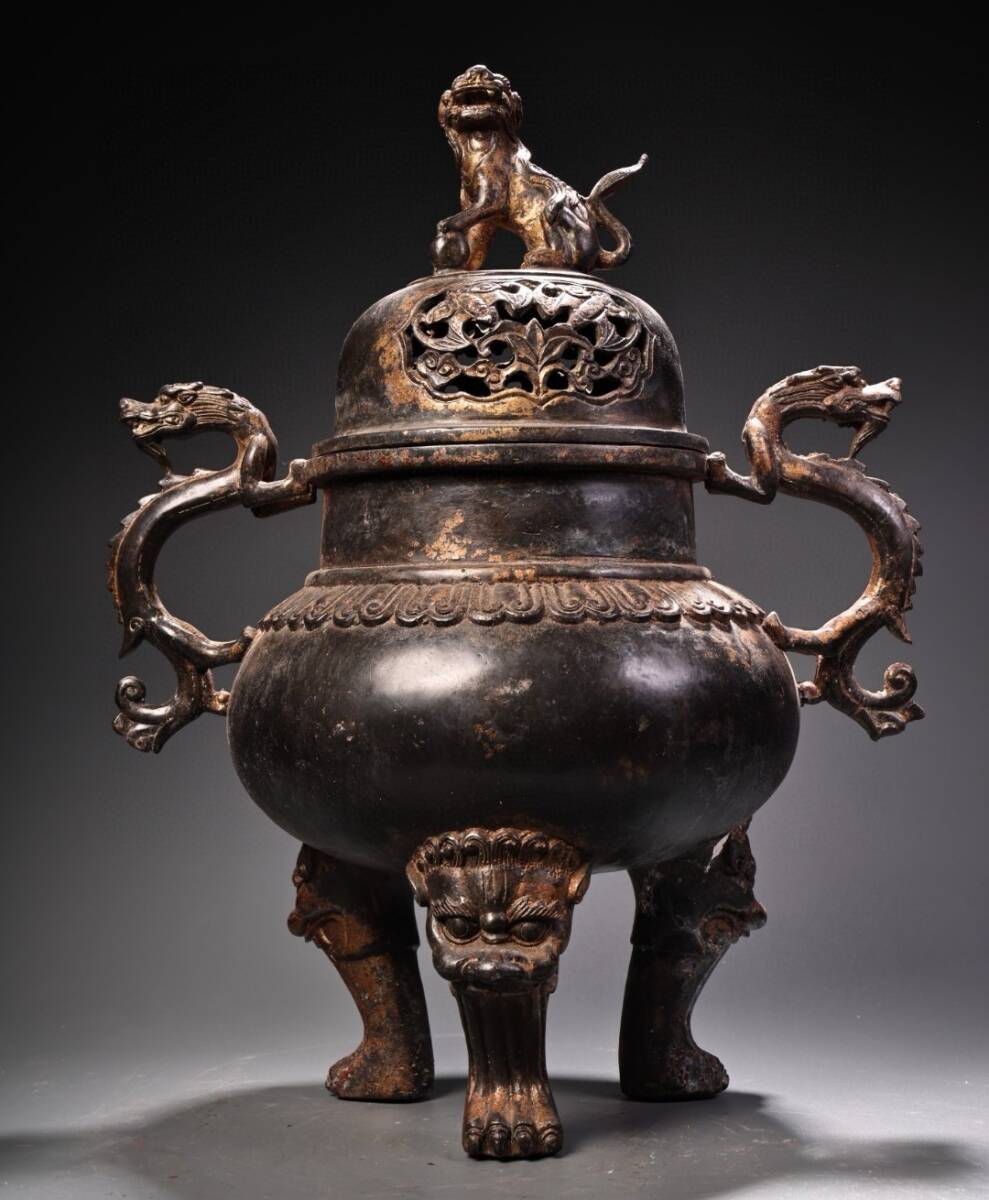 唐物 清代 獅子 熏香炉 置物 中国美術品 時代物 D63拍卖