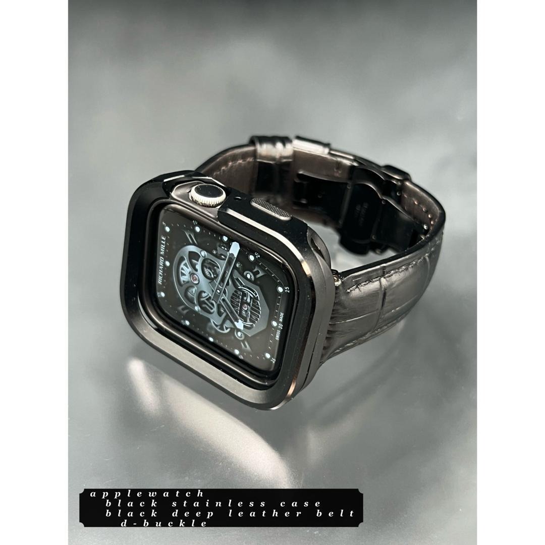 アップルウォッチ アルミニウム ケース 本革 ベルト セット applewatch 49mm 46mm 45mm 44mm 42mm 40mm 41mm拍卖